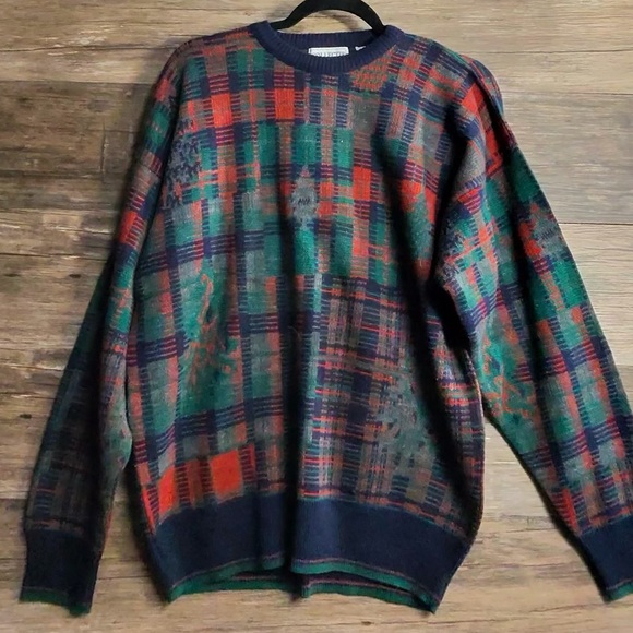 Collectif Other - Collectif Men's Red Navy and Green Plaid Crewneck Wool Blend Sweater